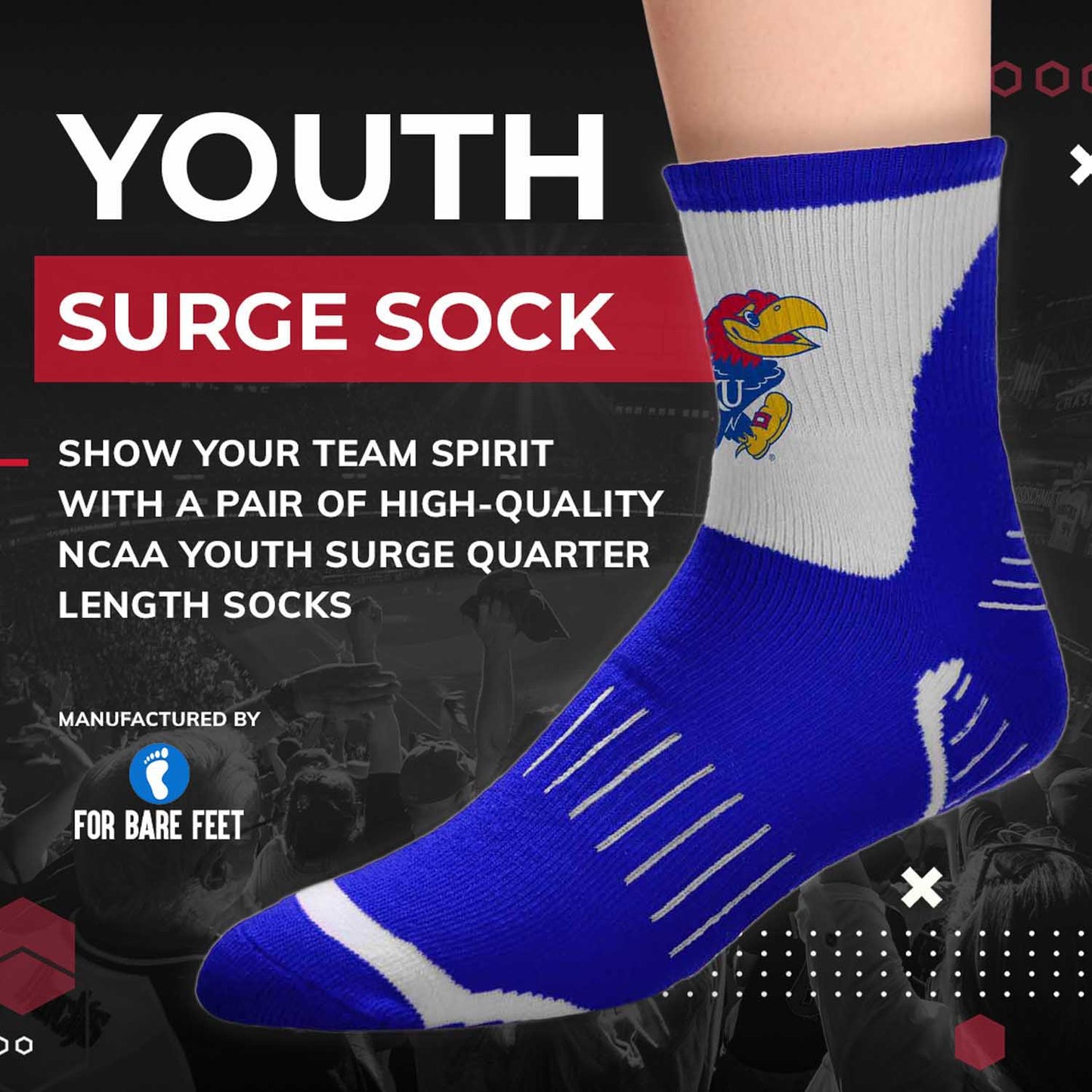 Kansas Jayhawks NCAA Youth Surge Team Mascot Quarter Socks - Royal