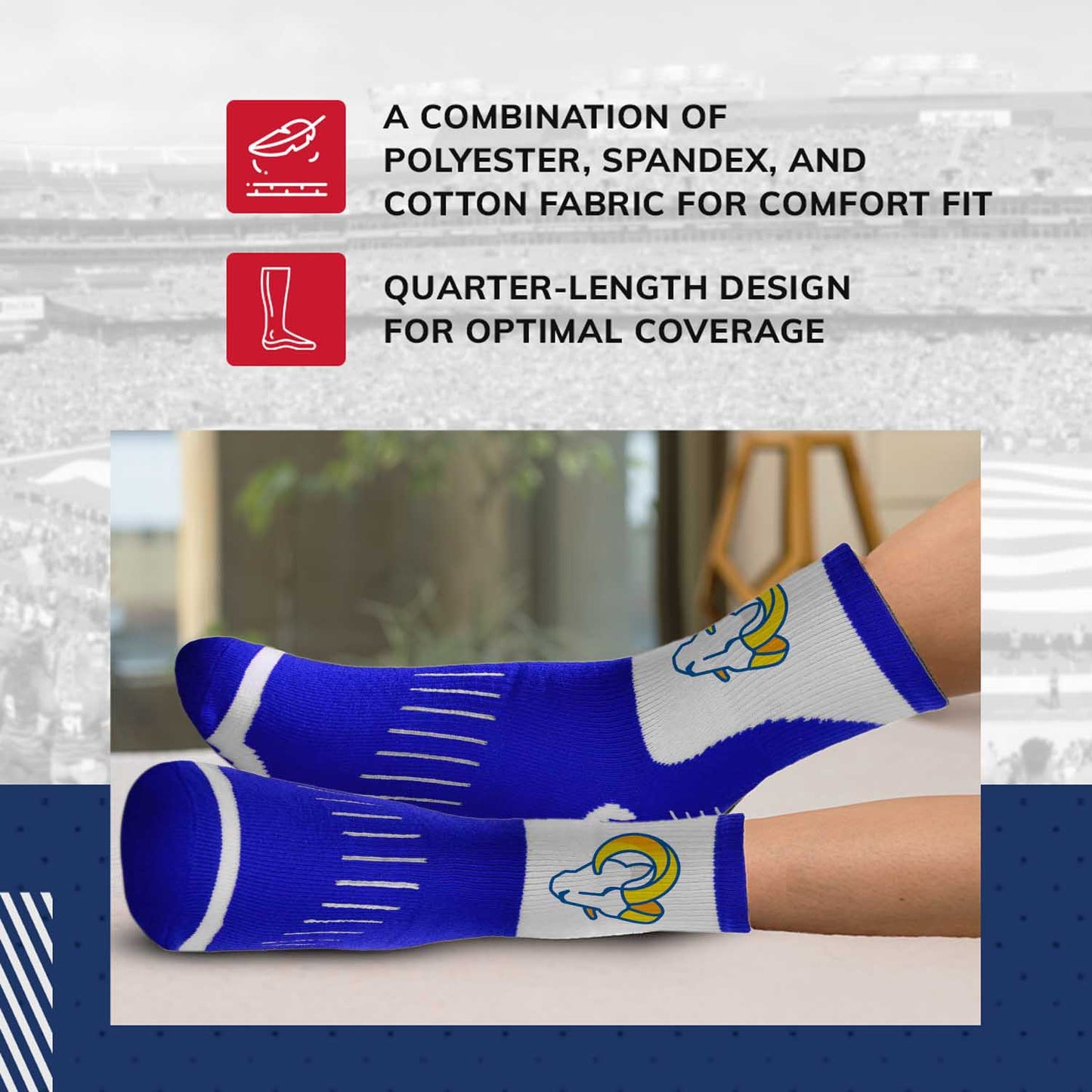 Los Angeles Rams NFL Youth Performance Quarter Length Socks - Black