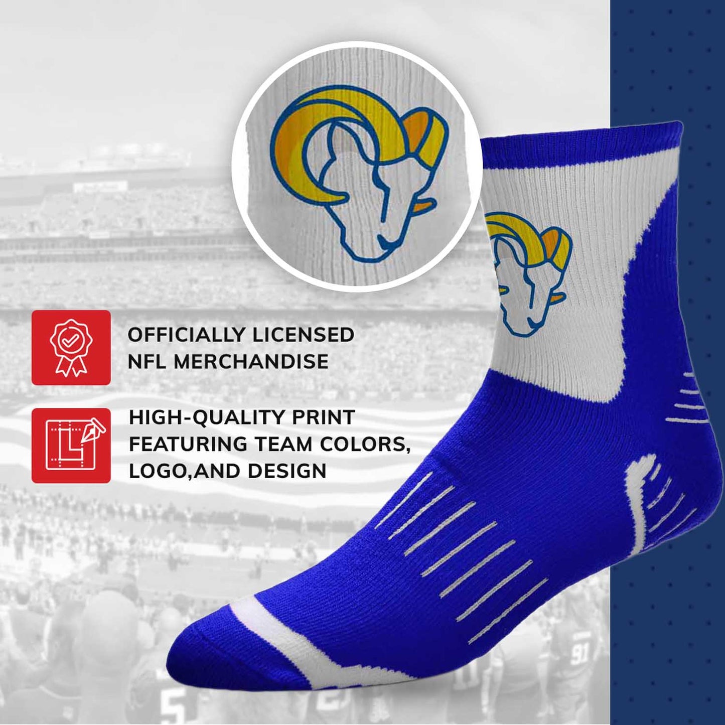 Los Angeles Rams NFL Youth Performance Quarter Length Socks - Black