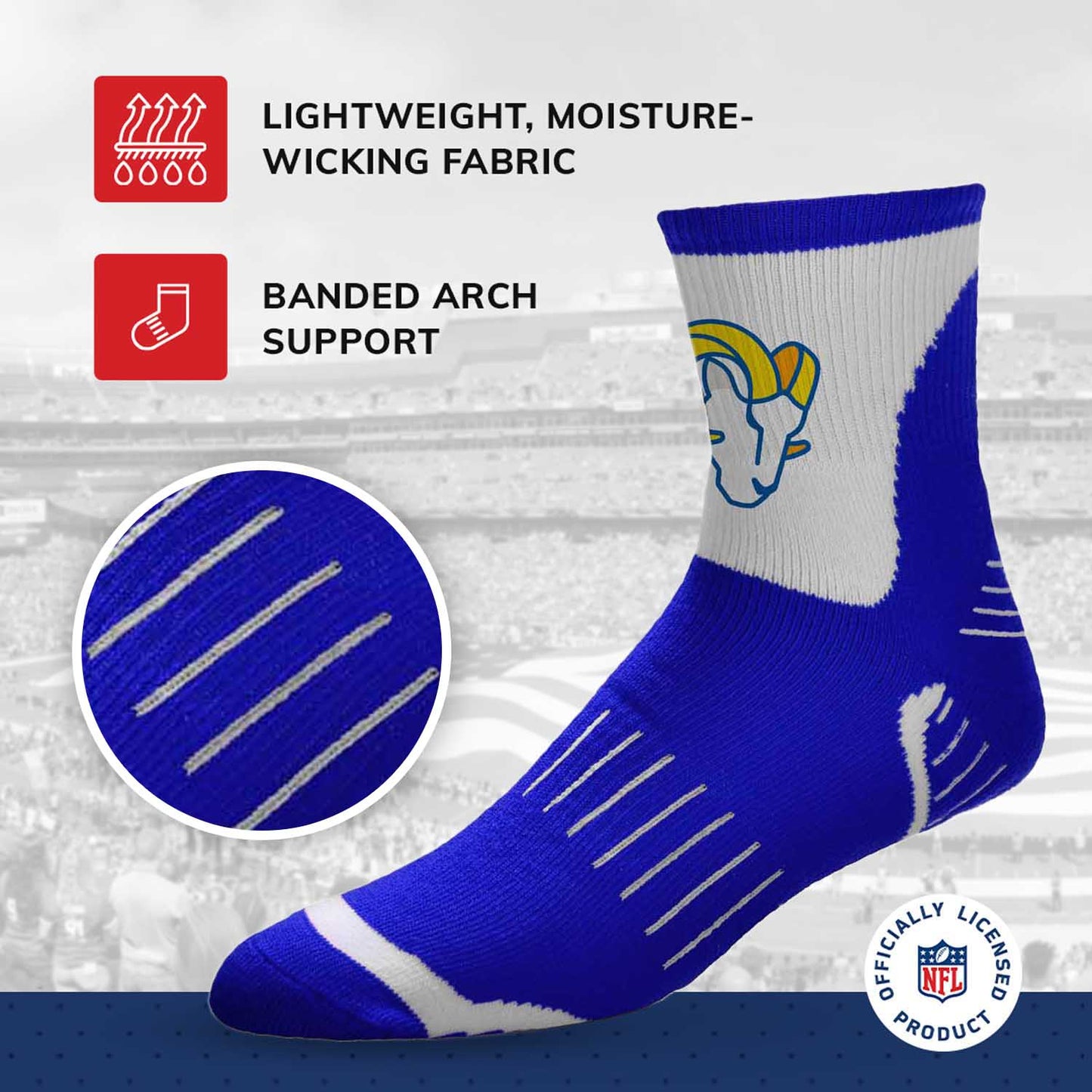 Los Angeles Rams NFL Youth Performance Quarter Length Socks - Black