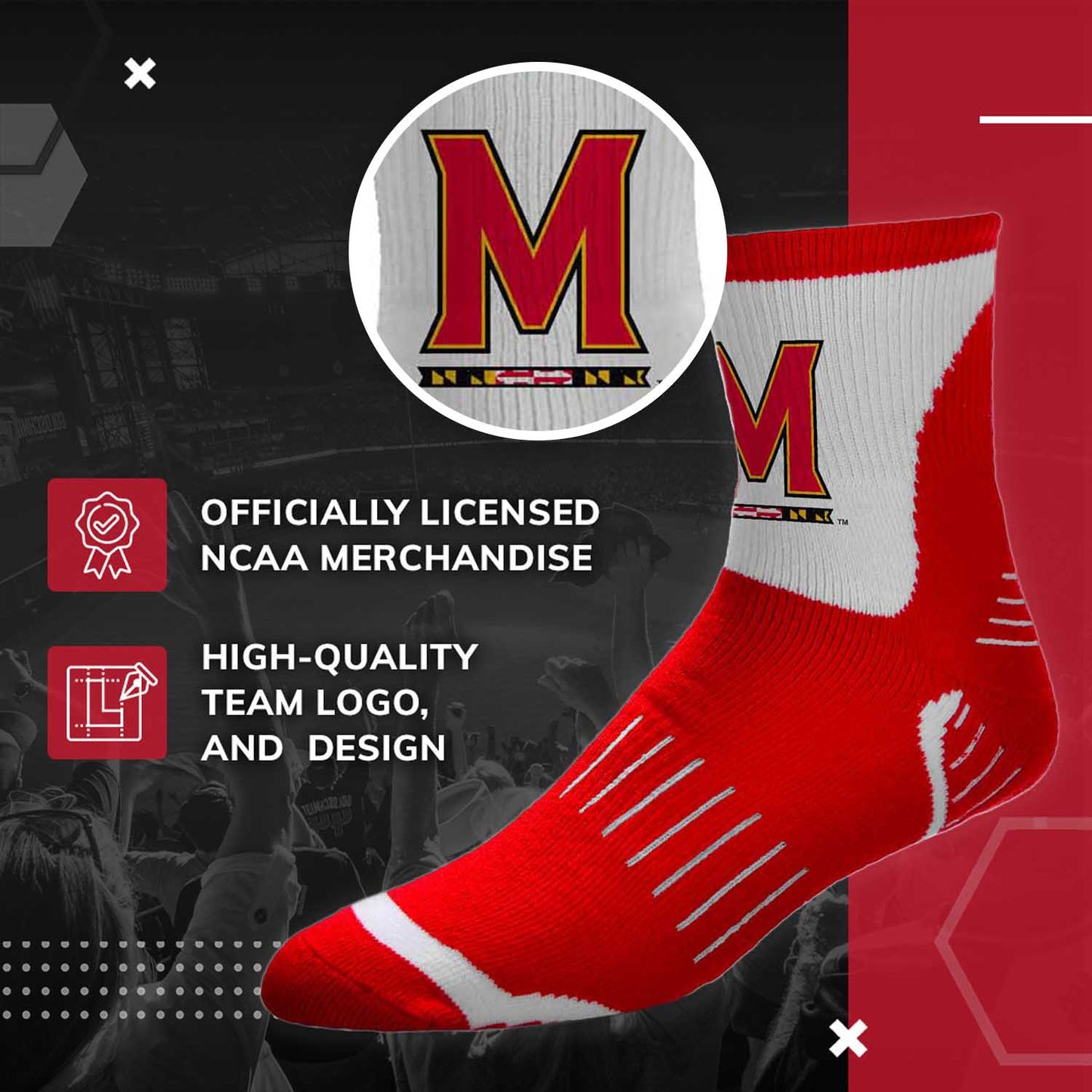 Maryland Terrapins NCAA Youth Surge Team Mascot Quarter Socks - Red