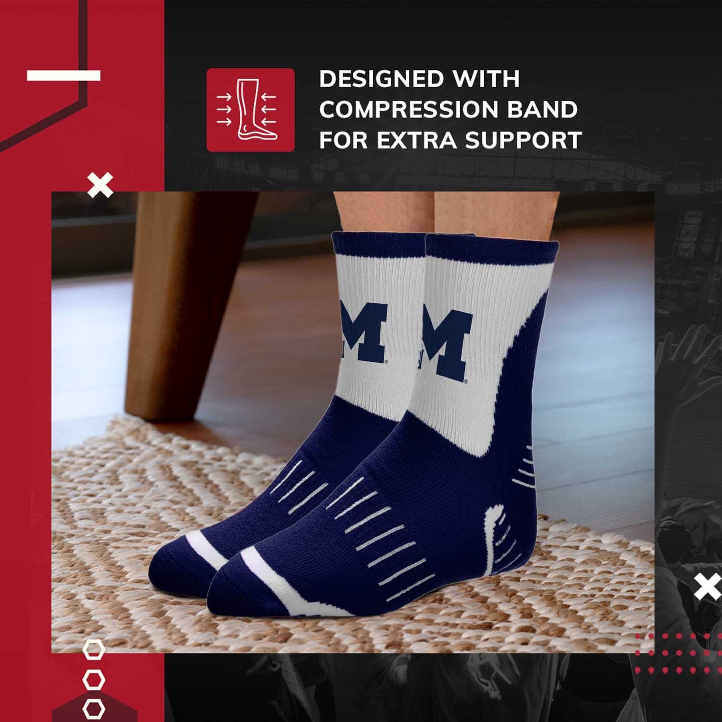 Michigan Wolverines Adult NCAA Surge Quarter Length Crew Socks - Navy