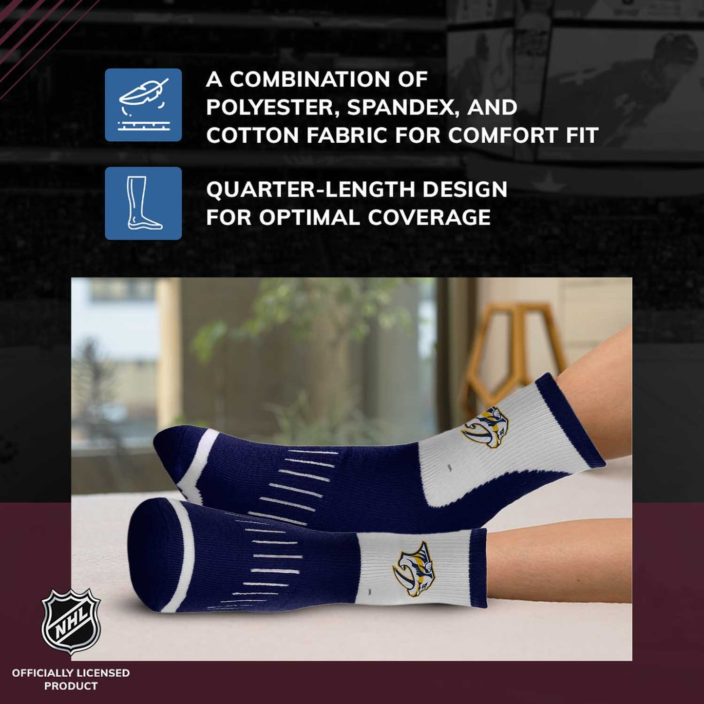 Nashville Predators NHL Adult Surge Team Mascot Mens and Womens Quarter Socks - Navy