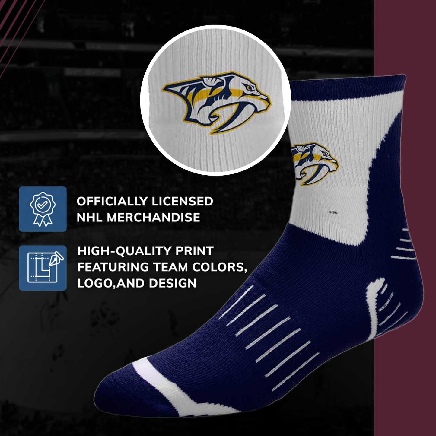Nashville Predators NHL Adult Surge Team Mascot Mens and Womens Quarter Socks - Navy