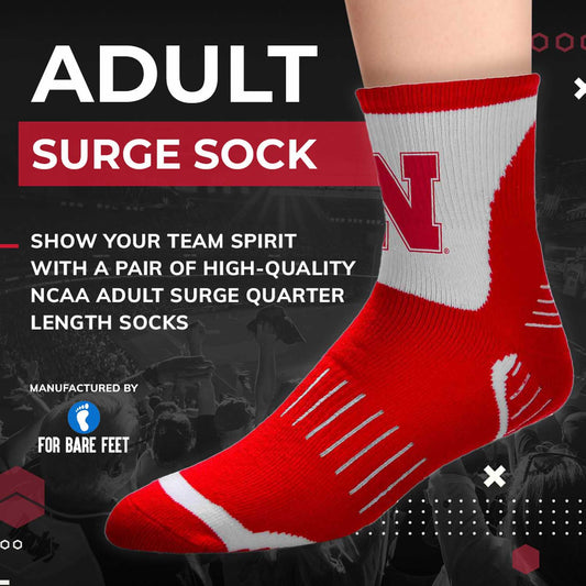 Nebraska Cornhuskers Adult NCAA Surge Quarter Length Crew Socks - Red