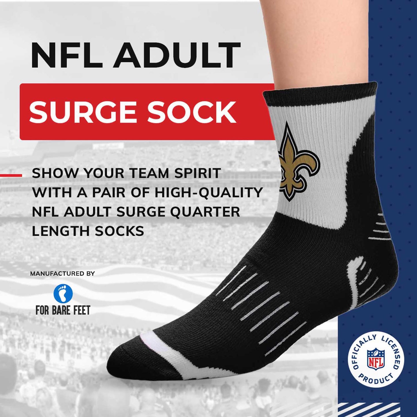 New Orleans Saints NFL Performance Quarter Length Socks - Black