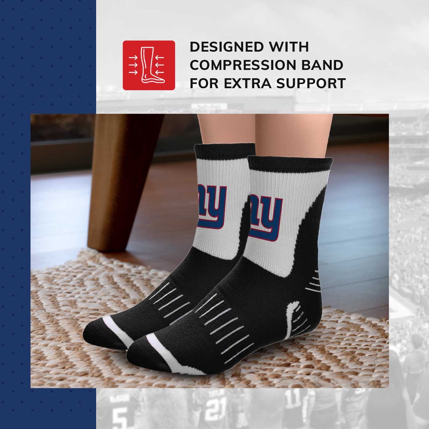 New York Giants NFL Youth Performance Quarter Length Socks - Black