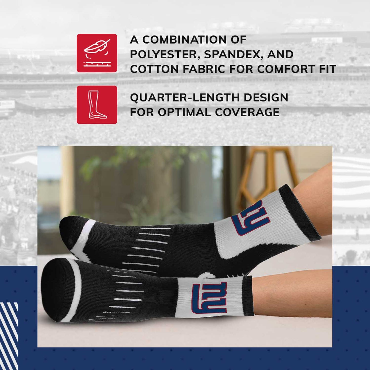 New York Giants NFL Youth Performance Quarter Length Socks - Black