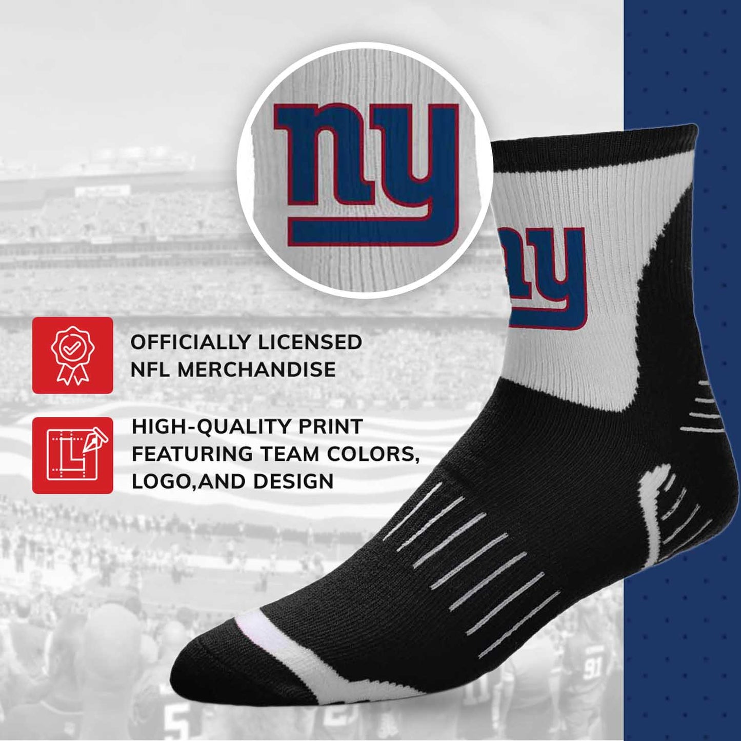 New York Giants NFL Youth Performance Quarter Length Socks - Black