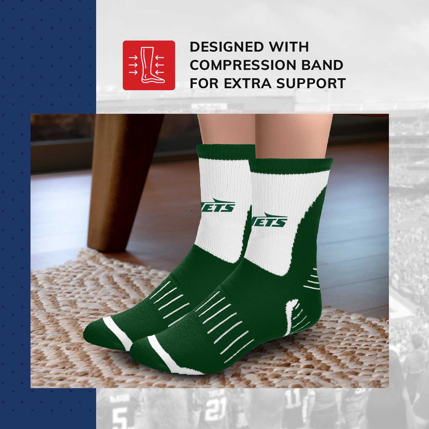 New York Jets NFL Youth Performance Quarter Length Socks - Forest Green