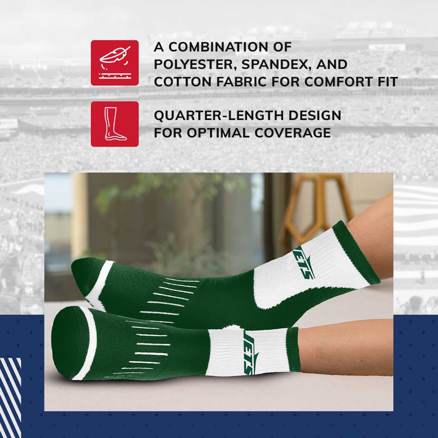 New York Jets NFL Youth Performance Quarter Length Socks - Forest Green