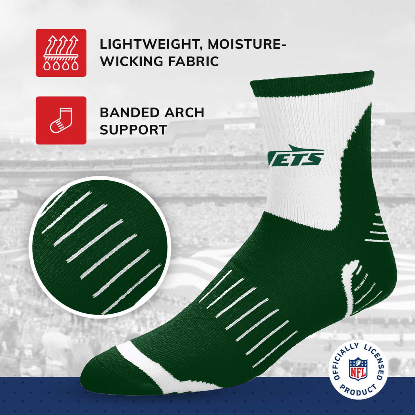 New York Jets NFL Youth Performance Quarter Length Socks - Forest Green