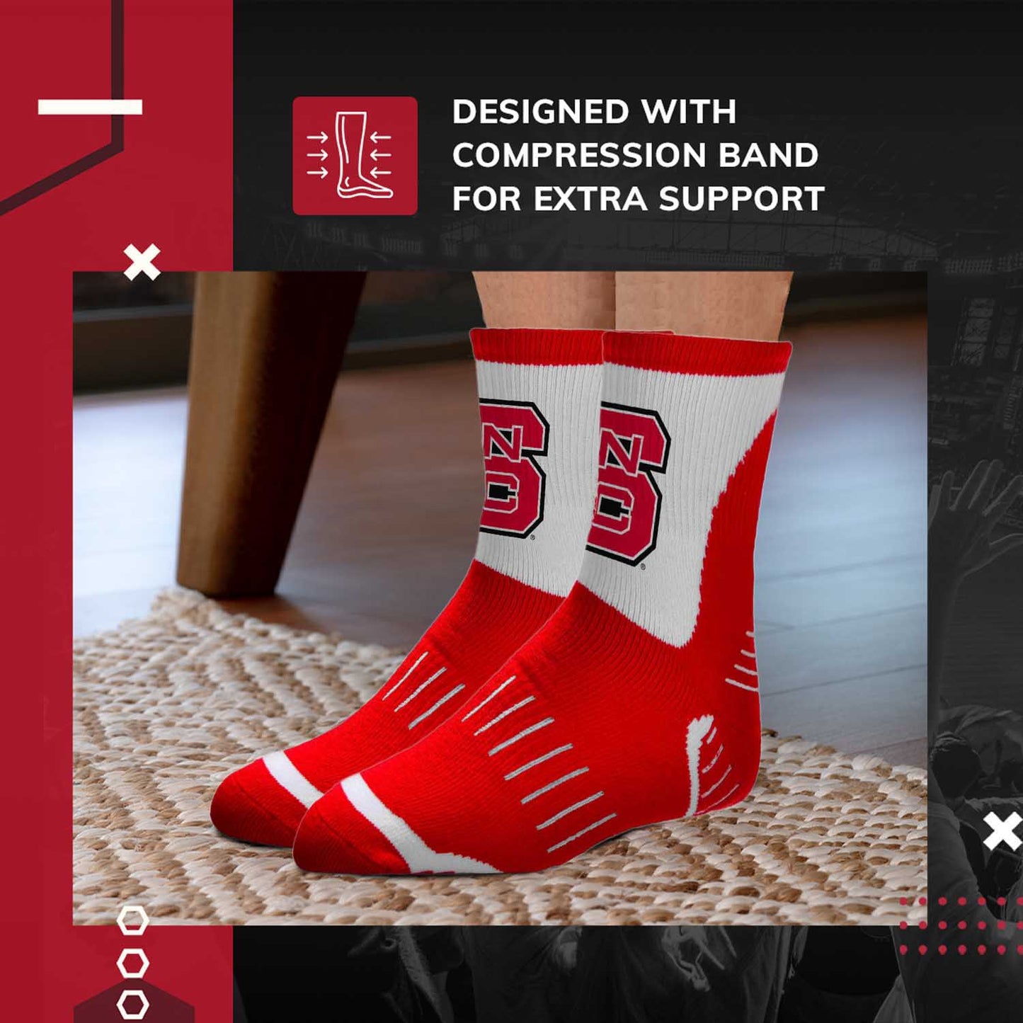 NC State Wolfpack Adult NCAA Surge Quarter Length Crew Socks - Red