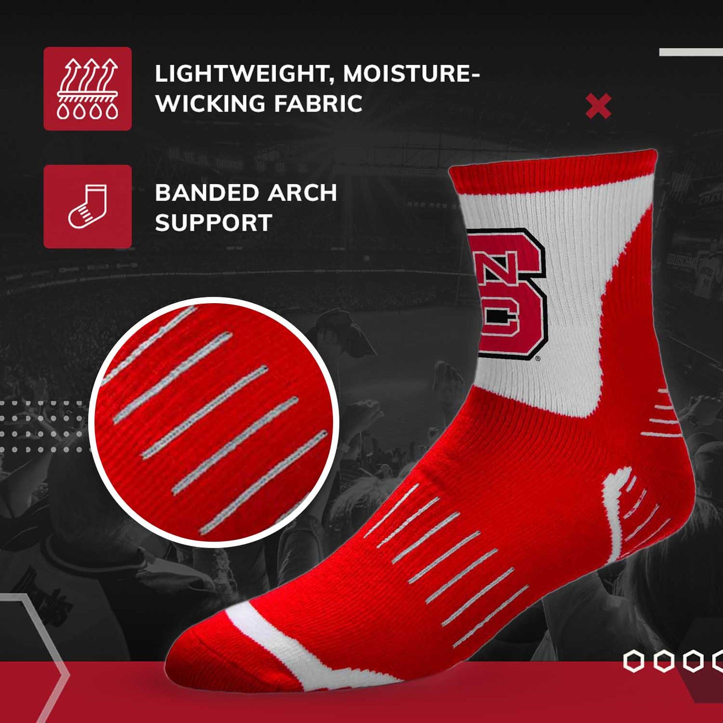 NC State Wolfpack Adult NCAA Surge Quarter Length Crew Socks - Red