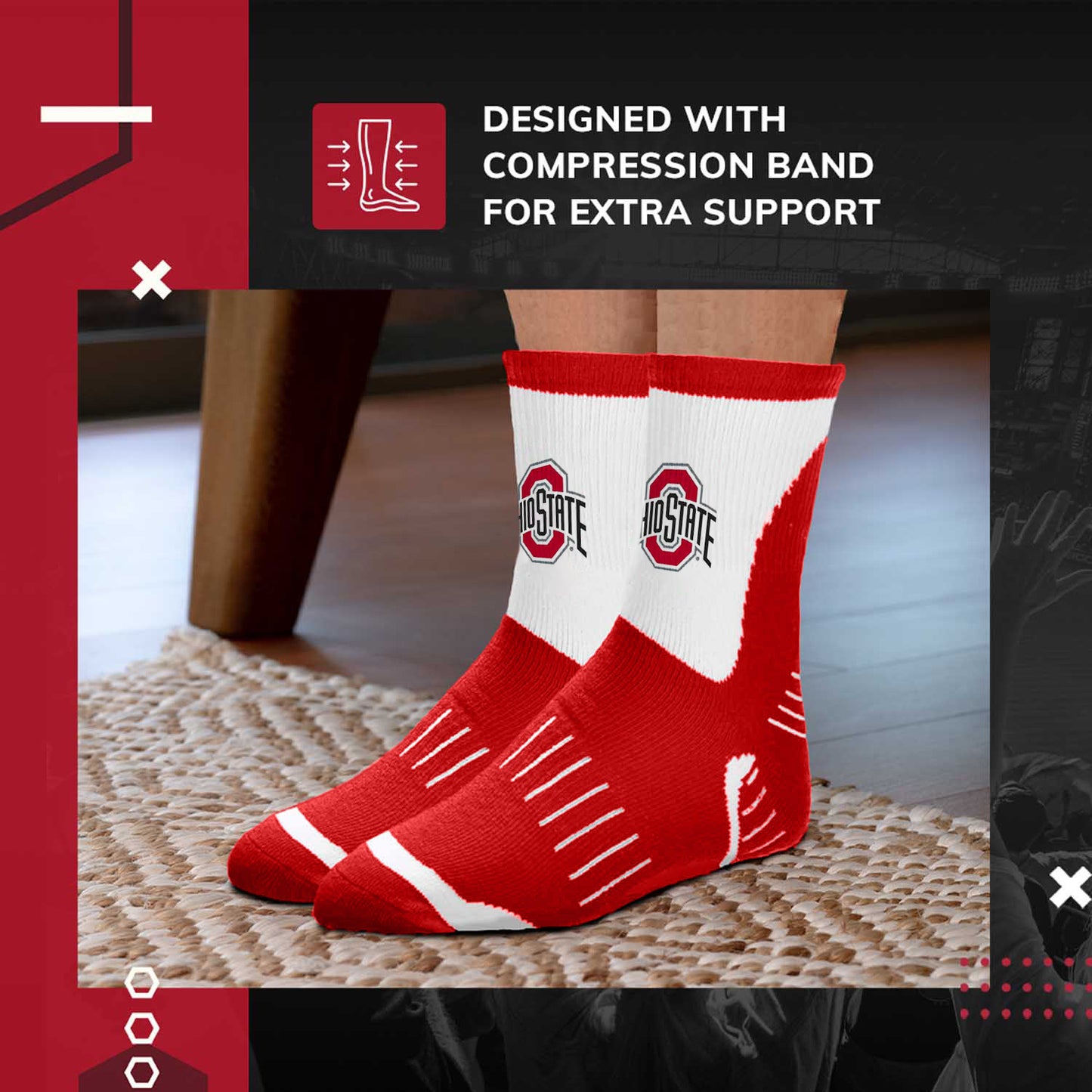 Ohio State Buckeyes Adult Surge Quarter Length Crew Socks for Men and Women - Red
