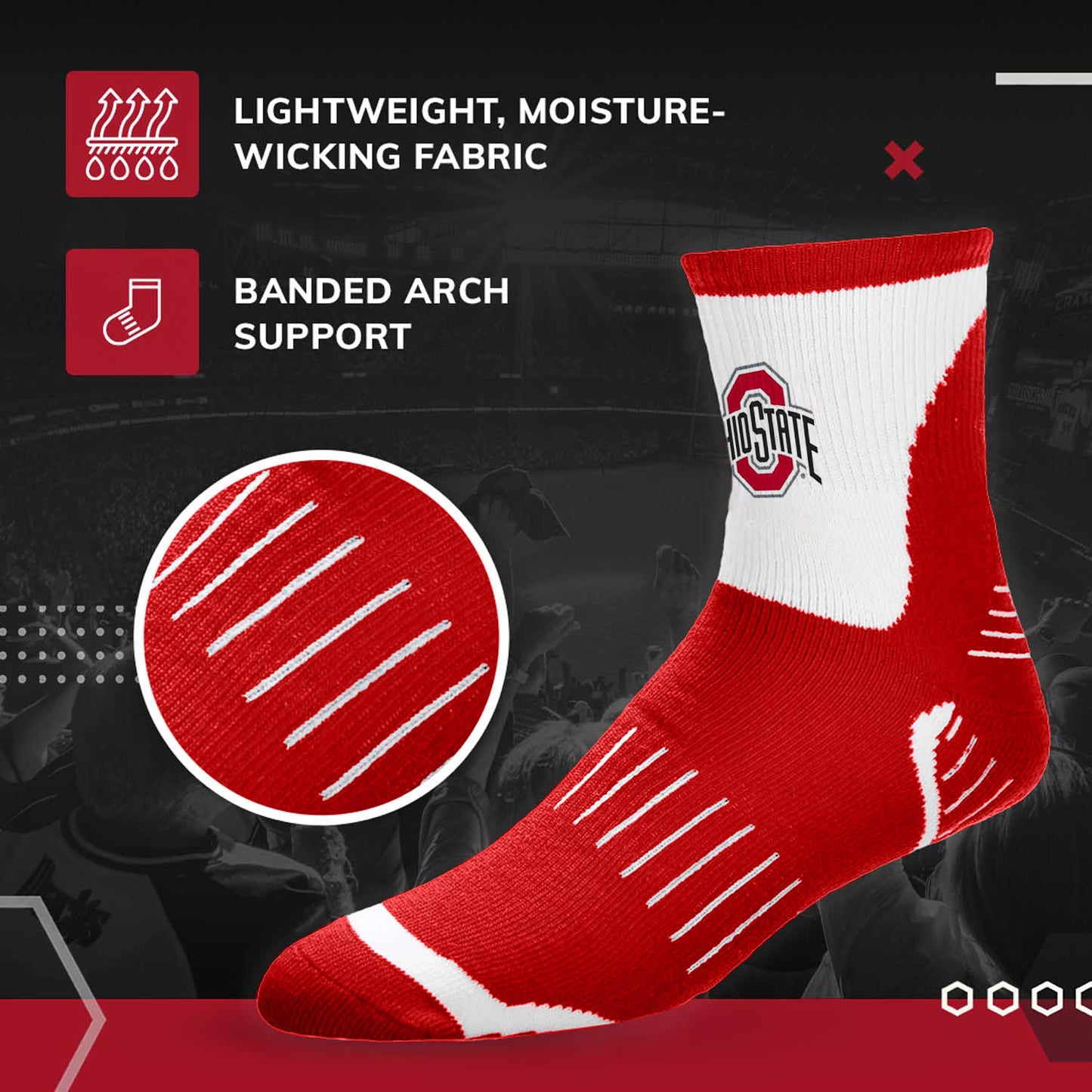 Ohio State Buckeyes Youth Surge Crew Socks Sports Fan For Boys and Girls with Logo - Red