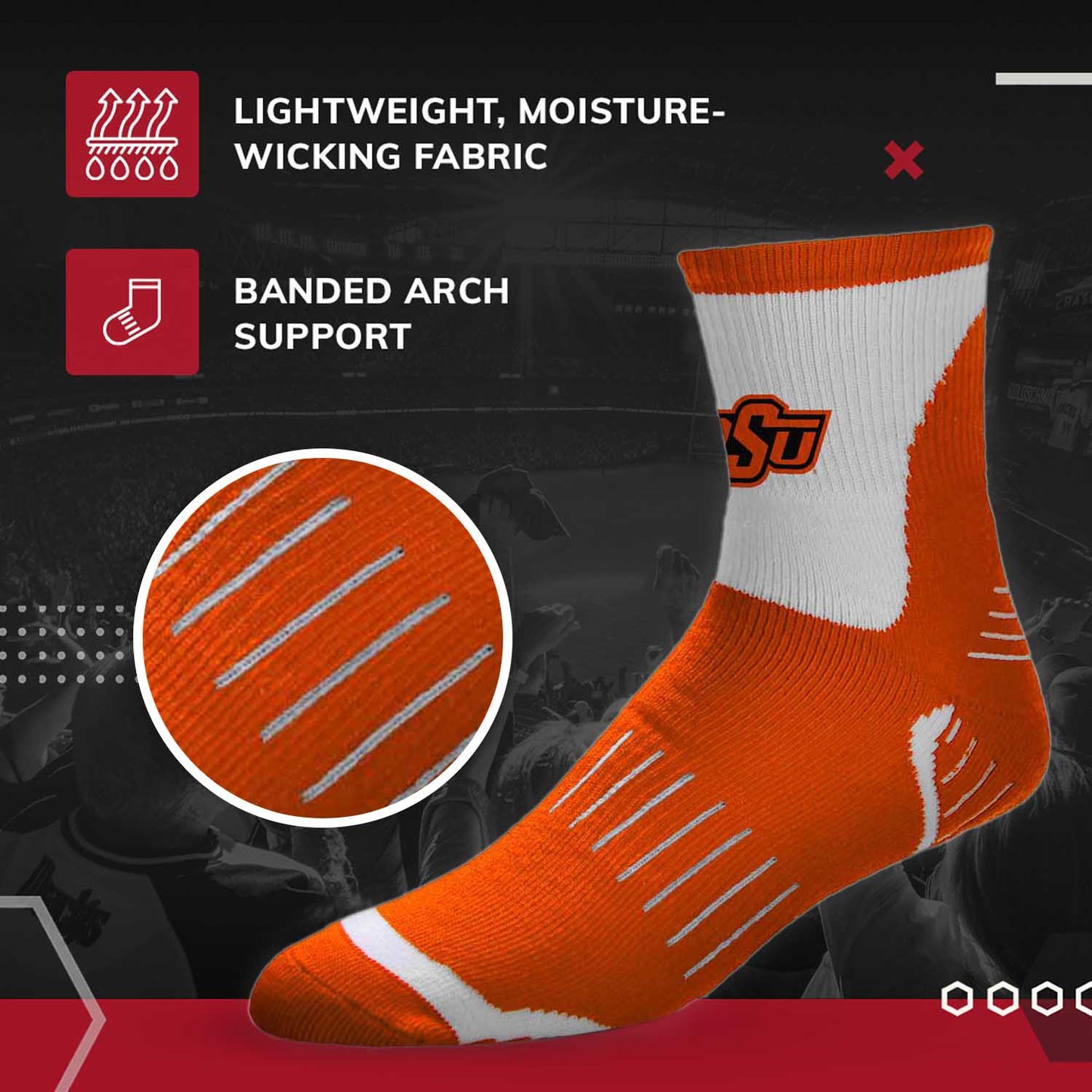 Oklahoma State Cowboys Adult NCAA Surge Quarter Length Crew Socks - Orange