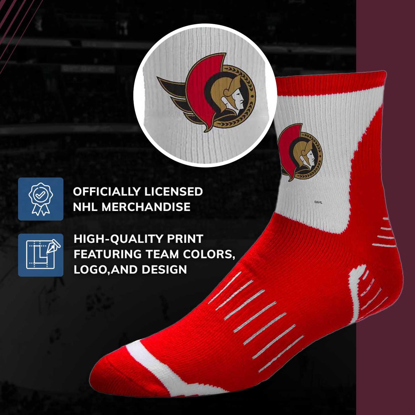 Ottawa Senators NHL Adult Surge Team Mascot Mens and Womens Quarter Socks - Red