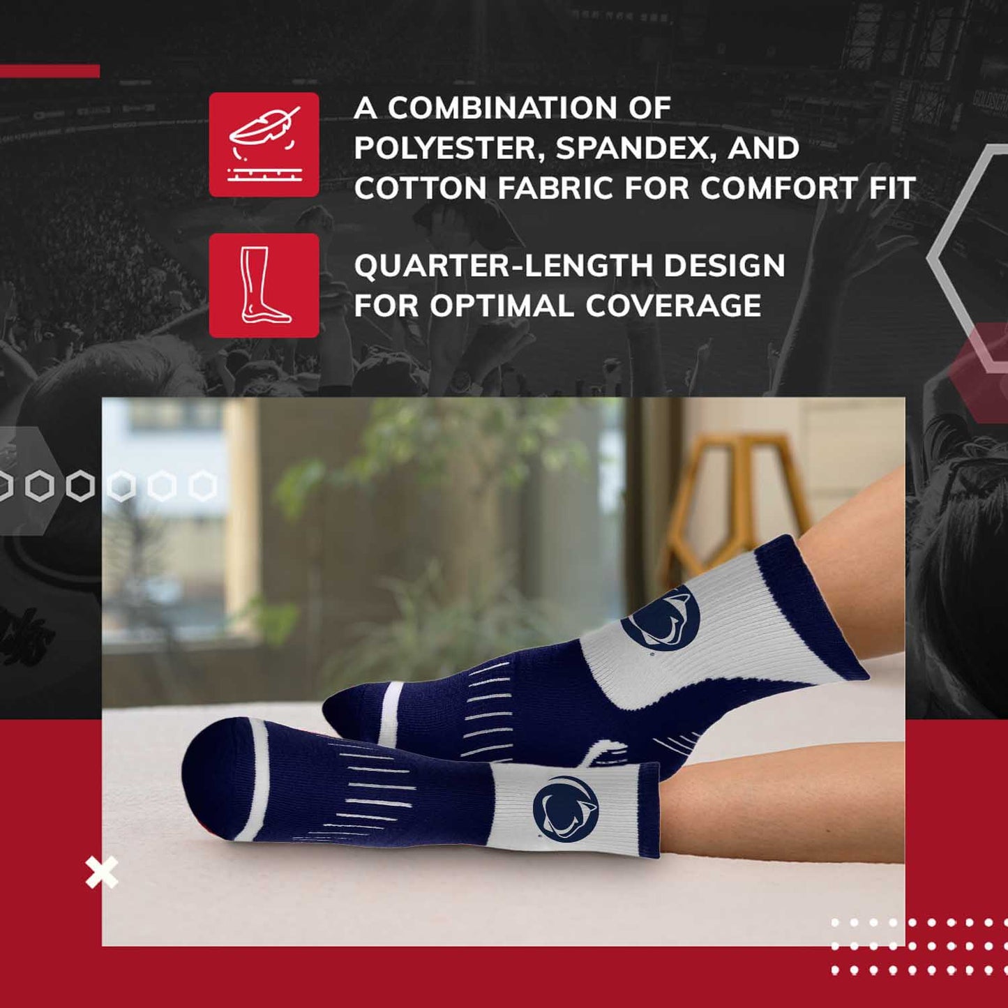 Penn State Nittany Lions Adult NCAA Surge Quarter Length Crew Socks - Navy
