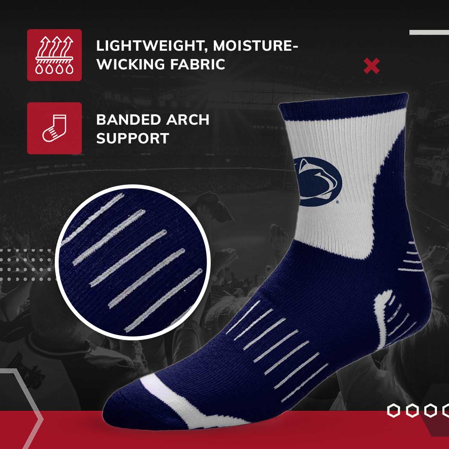 Penn State Nittany Lions Adult NCAA Surge Quarter Length Crew Socks - Navy