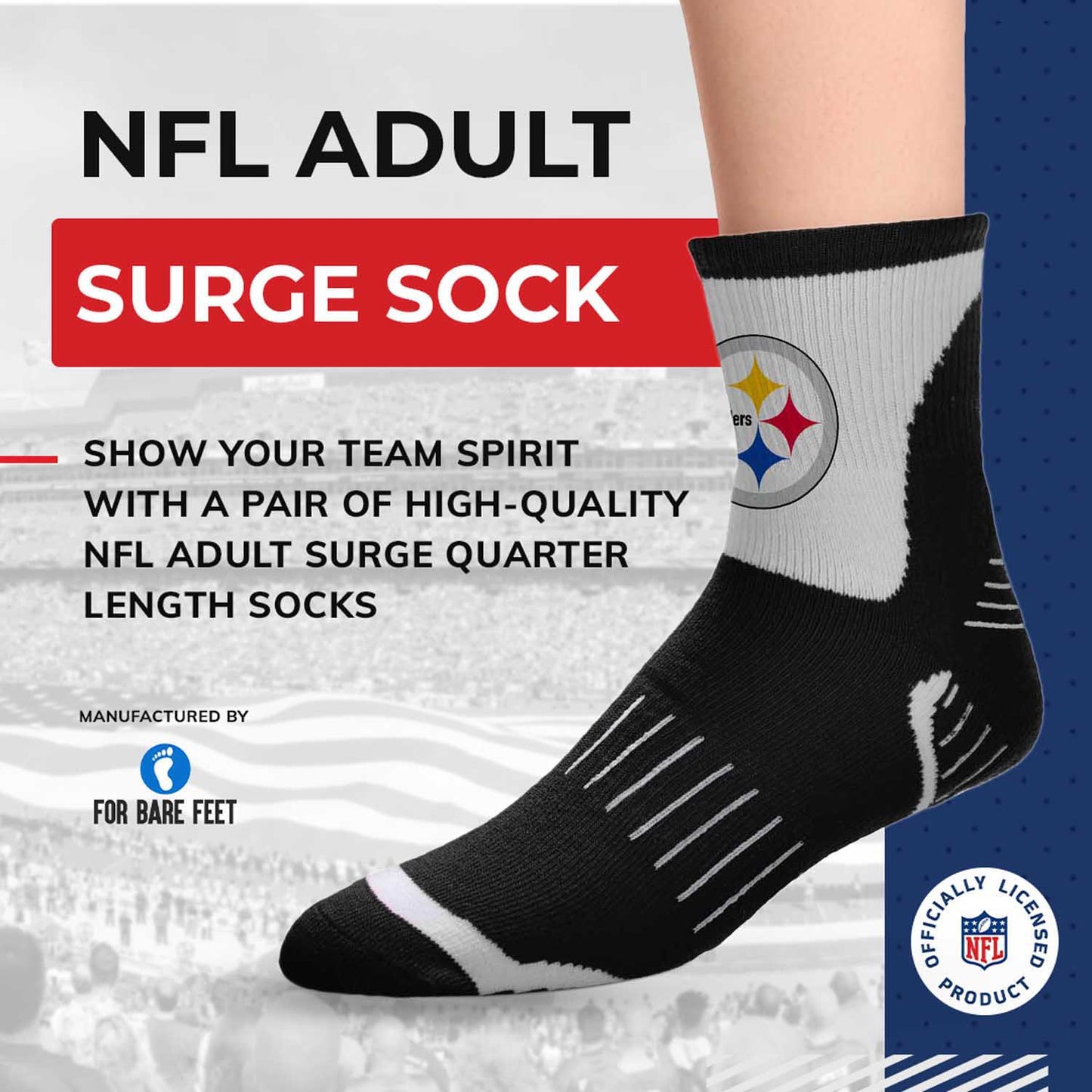 Pittsburgh Steelers NFL Performance Quarter Length Socks - Black