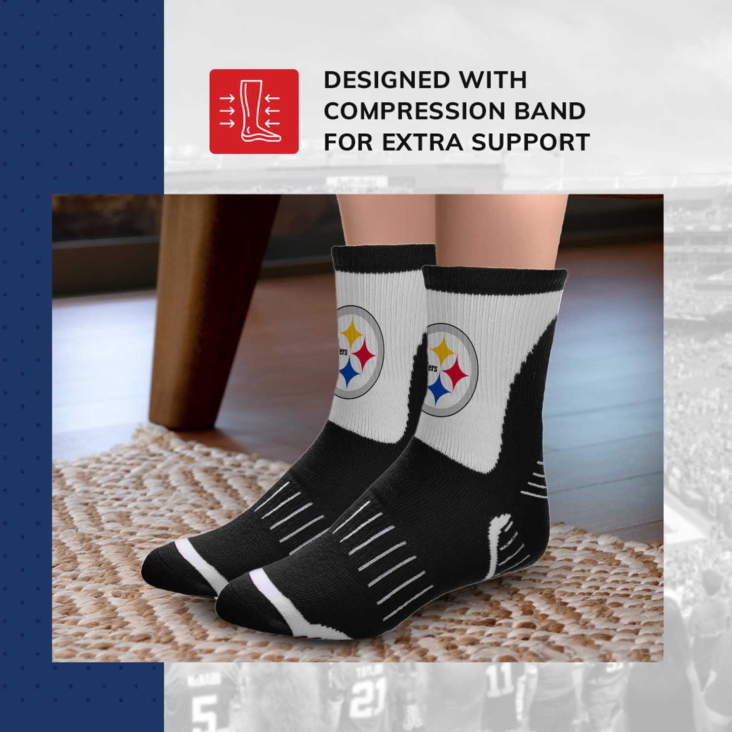 Pittsburgh Steelers NFL Performance Quarter Length Socks - Black