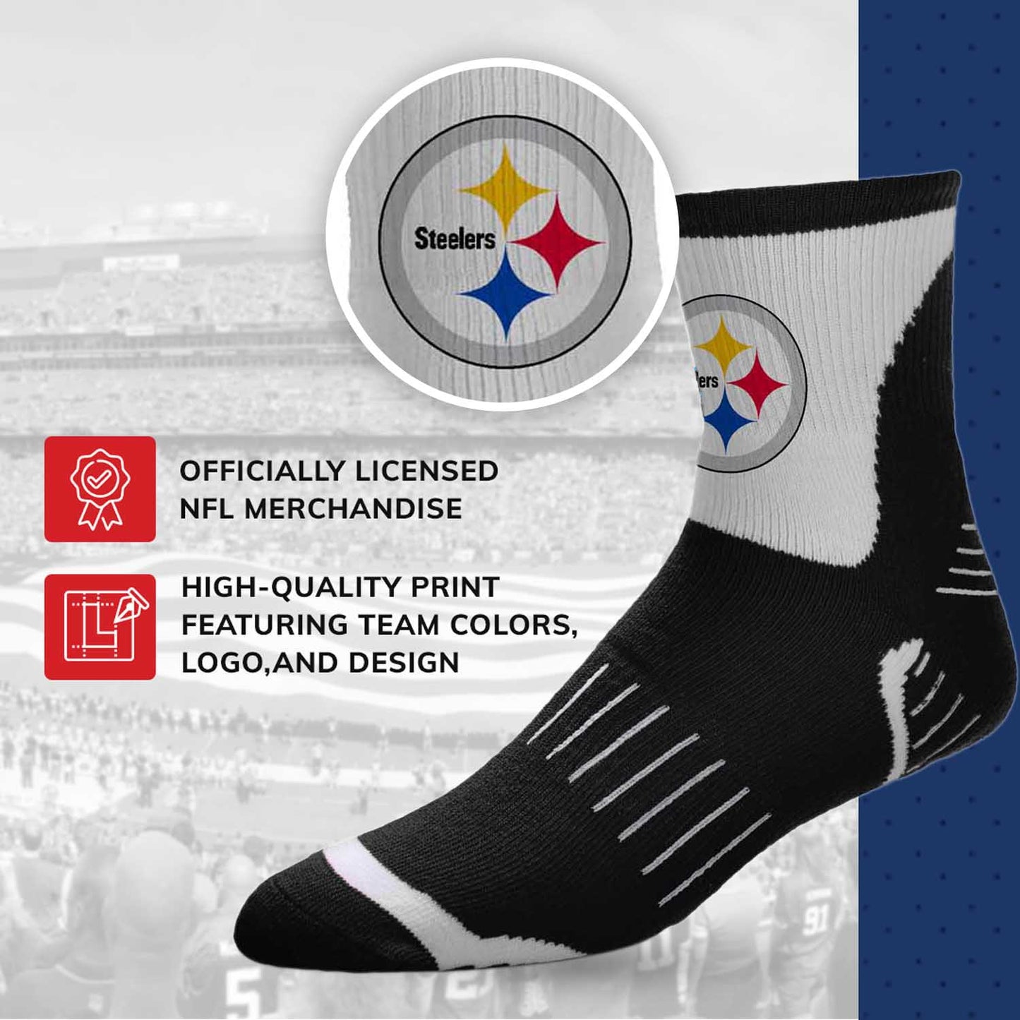 Pittsburgh Steelers NFL Performance Quarter Length Socks - Black