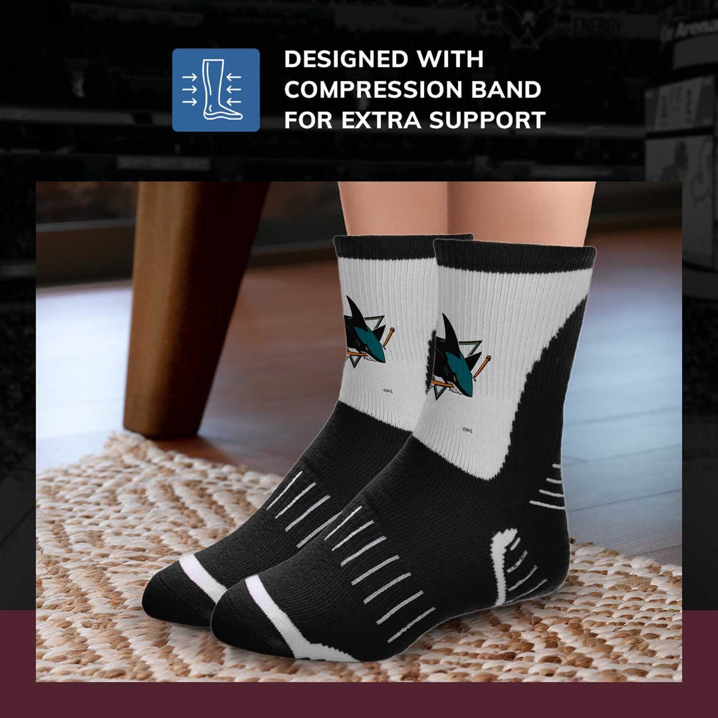 San Jose Sharks NHL Adult Surge Team Mascot Mens and Womens Quarter Socks - Black