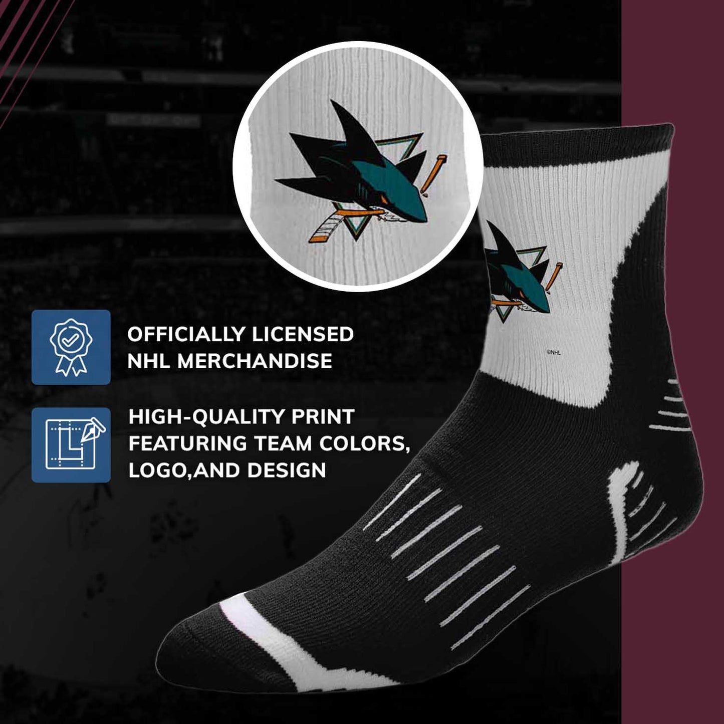 San Jose Sharks NHL Adult Surge Team Mascot Mens and Womens Quarter Socks - Black