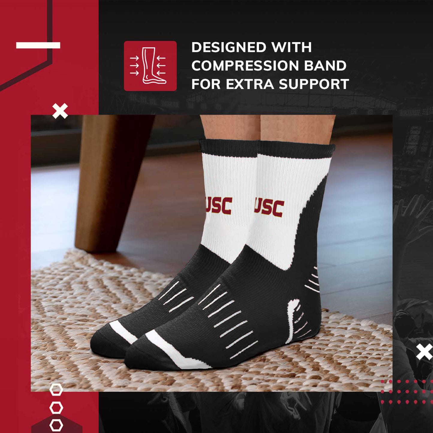 USC Trojans Youth Surge Crew Socks Sports Fan For Boys and Girls with Logo - Black