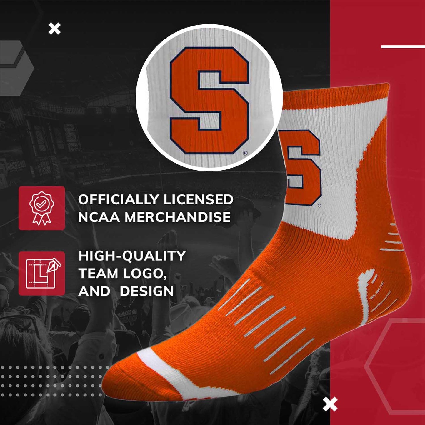 Syracuse Orange Adult NCAA Surge Quarter Length Crew Socks - Orange