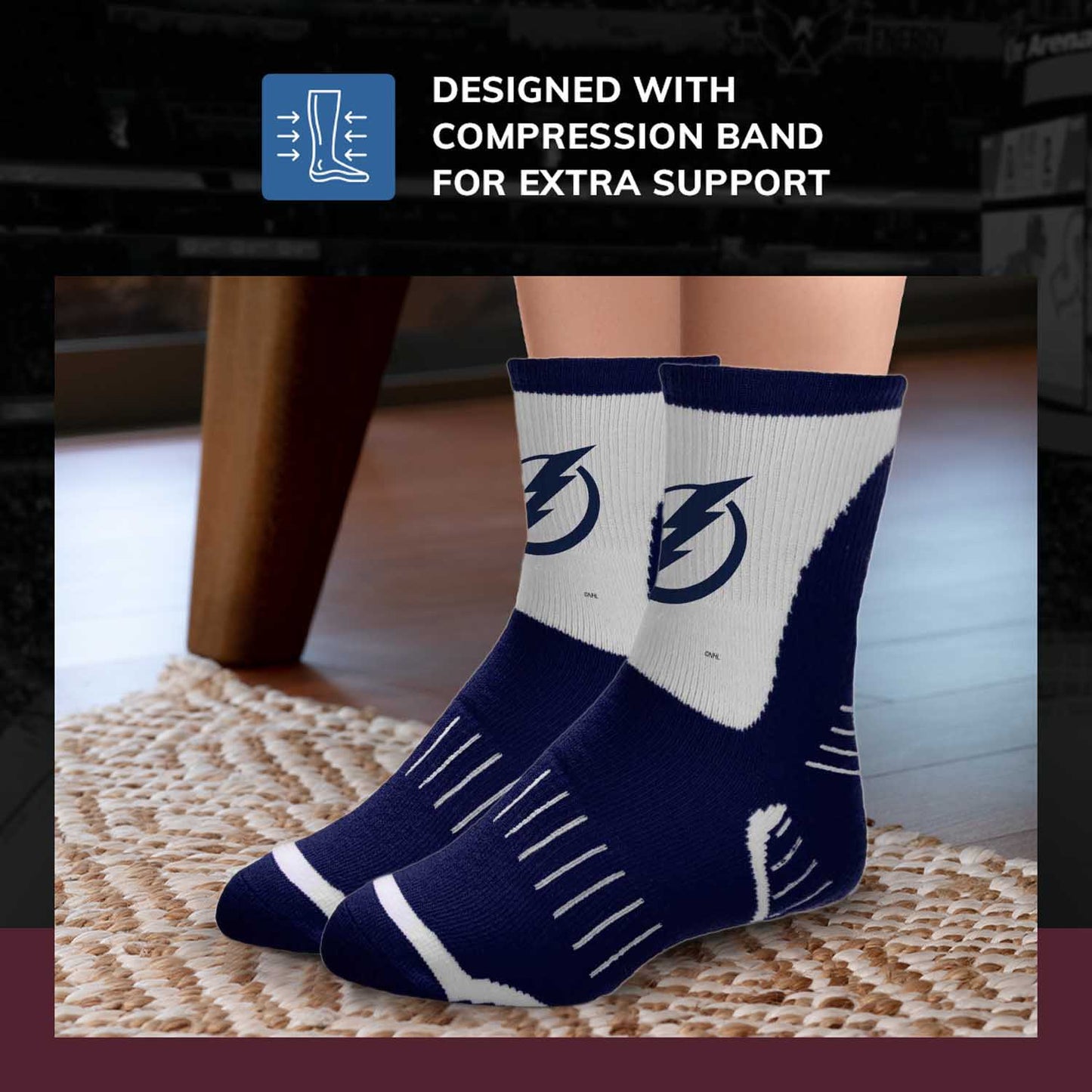 Tampa Bay Lightning NHL Adult Surge Team Mascot Mens and Womens Quarter Socks - Navy