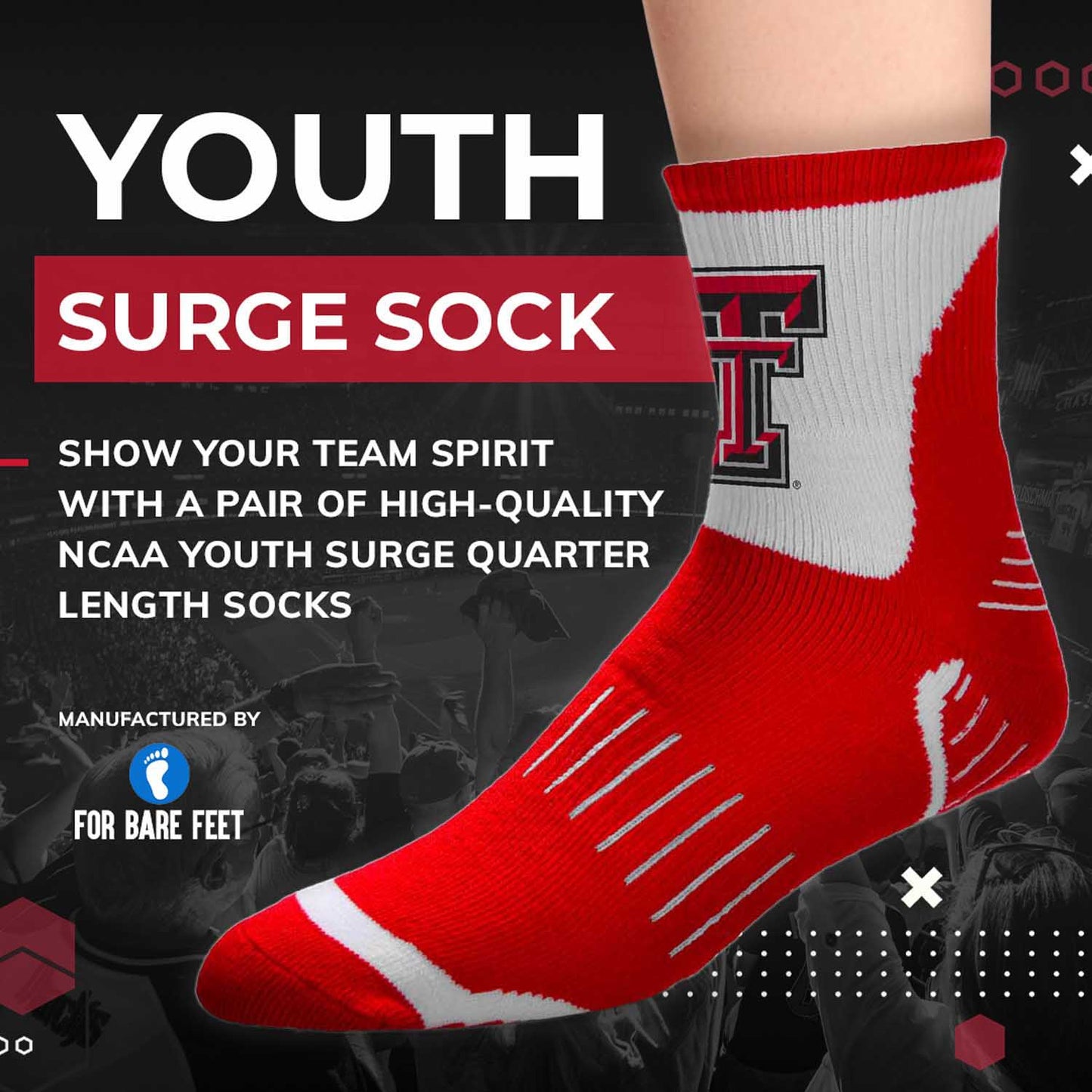 Texas Tech Red Raiders NCAA Youth Surge Team Mascot Quarter Socks - Red