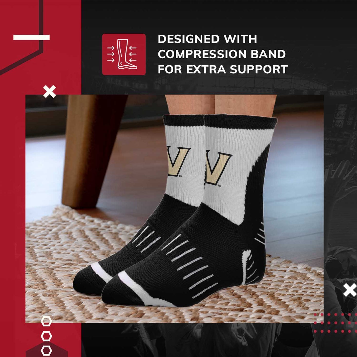 Vanderbilt Commodores Adult NCAA Surge Quarter Length Crew Socks - Black