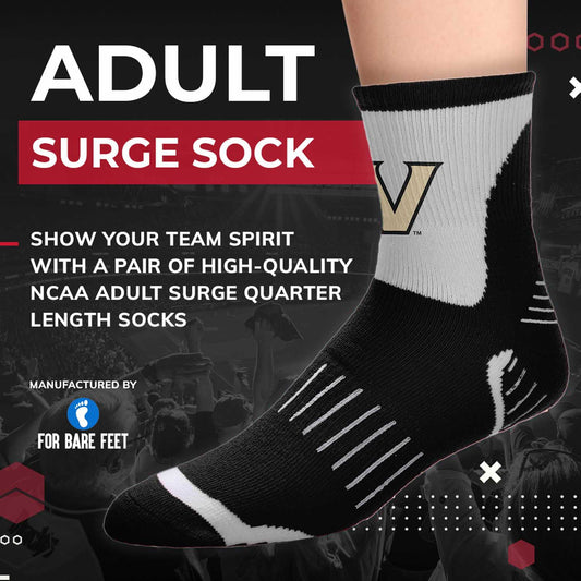 Vanderbilt Commodores Adult NCAA Surge Quarter Length Crew Socks - Black
