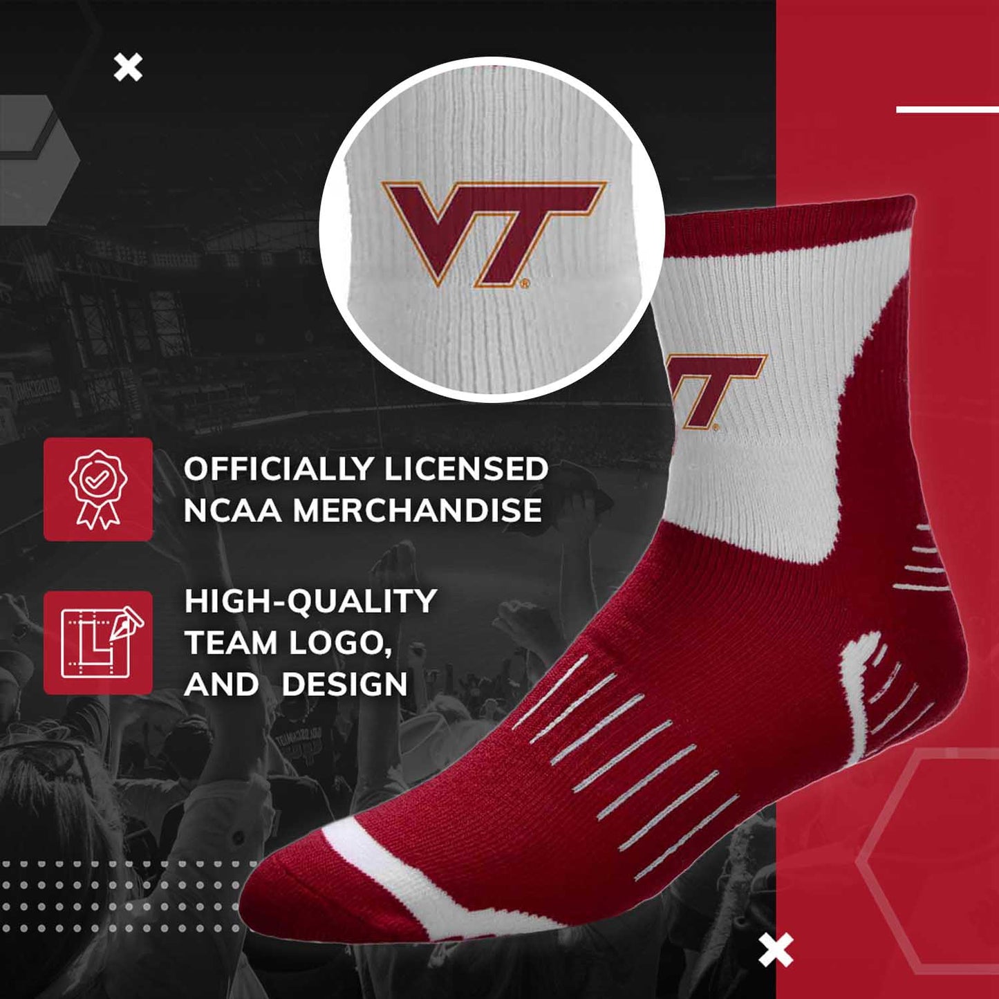 Virginia Tech Hokies NCAA Youth Surge Team Mascot Quarter Socks - Maroon