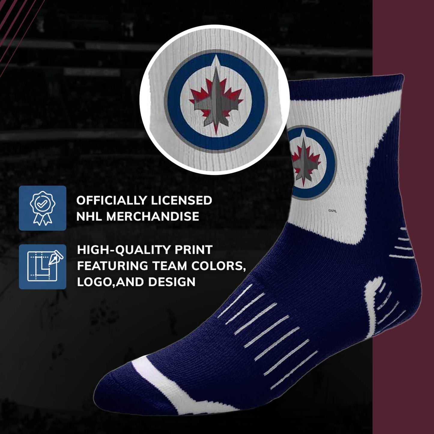Winnipeg Jets NHL Adult Surge Team Mascot Mens and Womens Quarter Socks - Navy