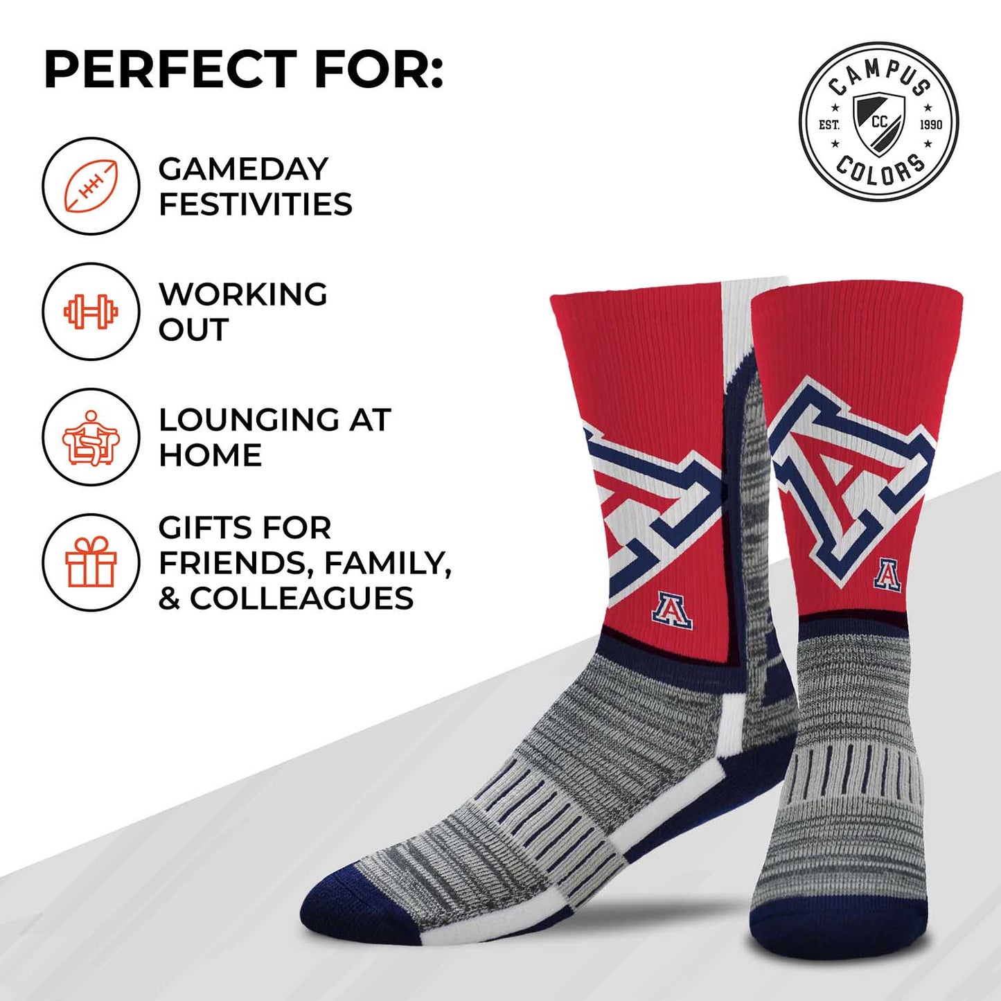 Arizona Wildcats NCAA Adult State and University Crew Socks - Red
