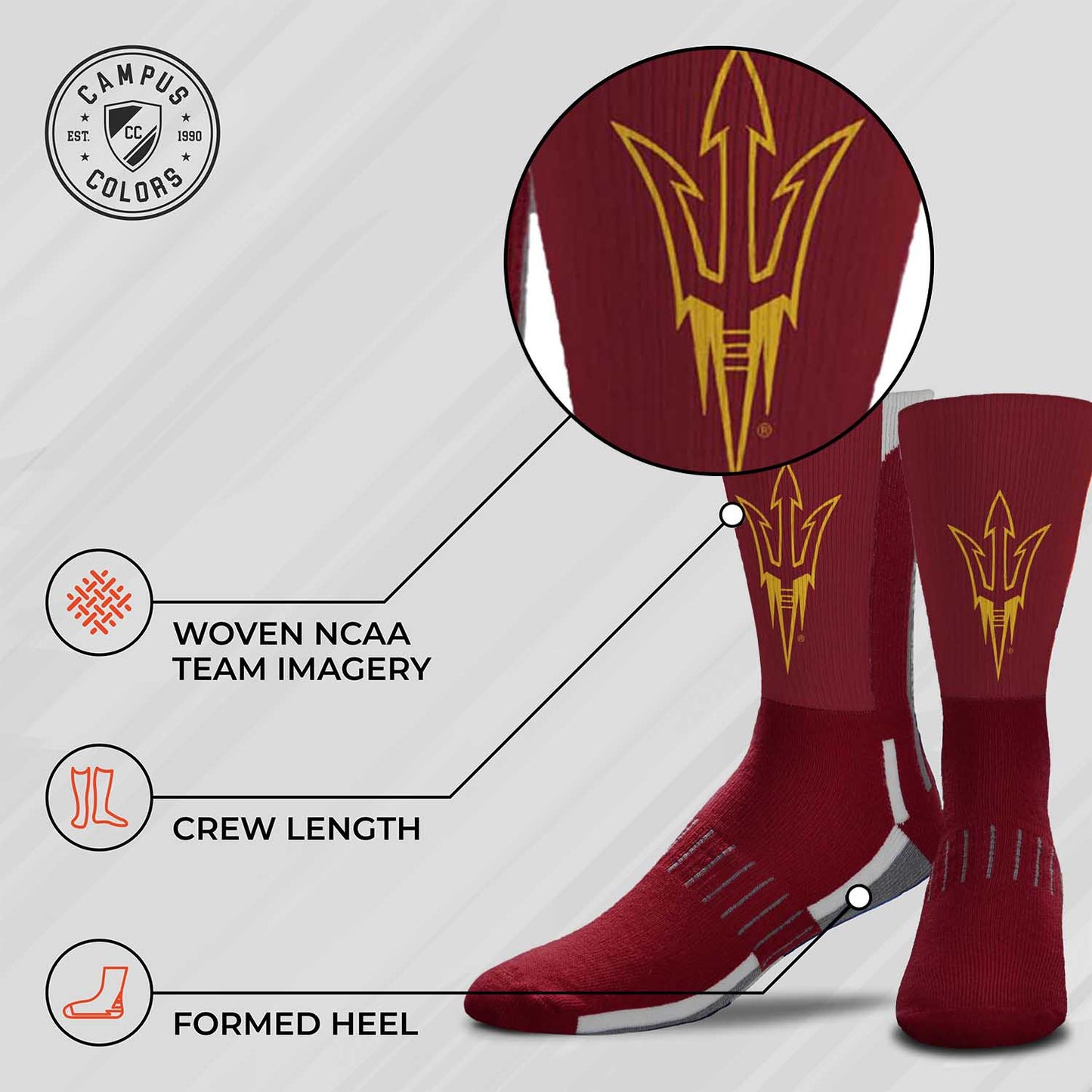 Arizona State Sun Devils NCAA Adult State and University Crew Socks - Garnet