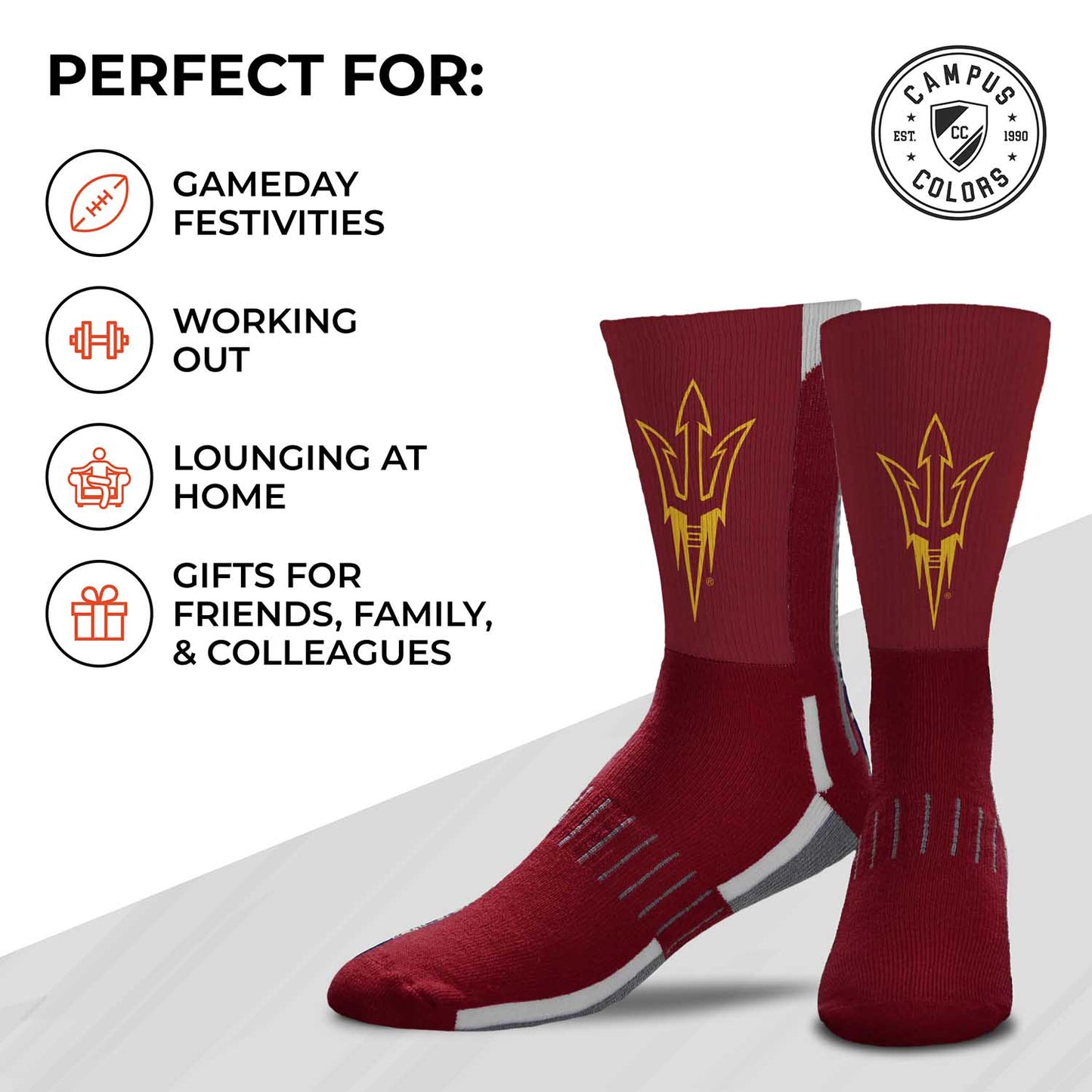 Arizona State Sun Devils NCAA Adult State and University Crew Socks - Garnet