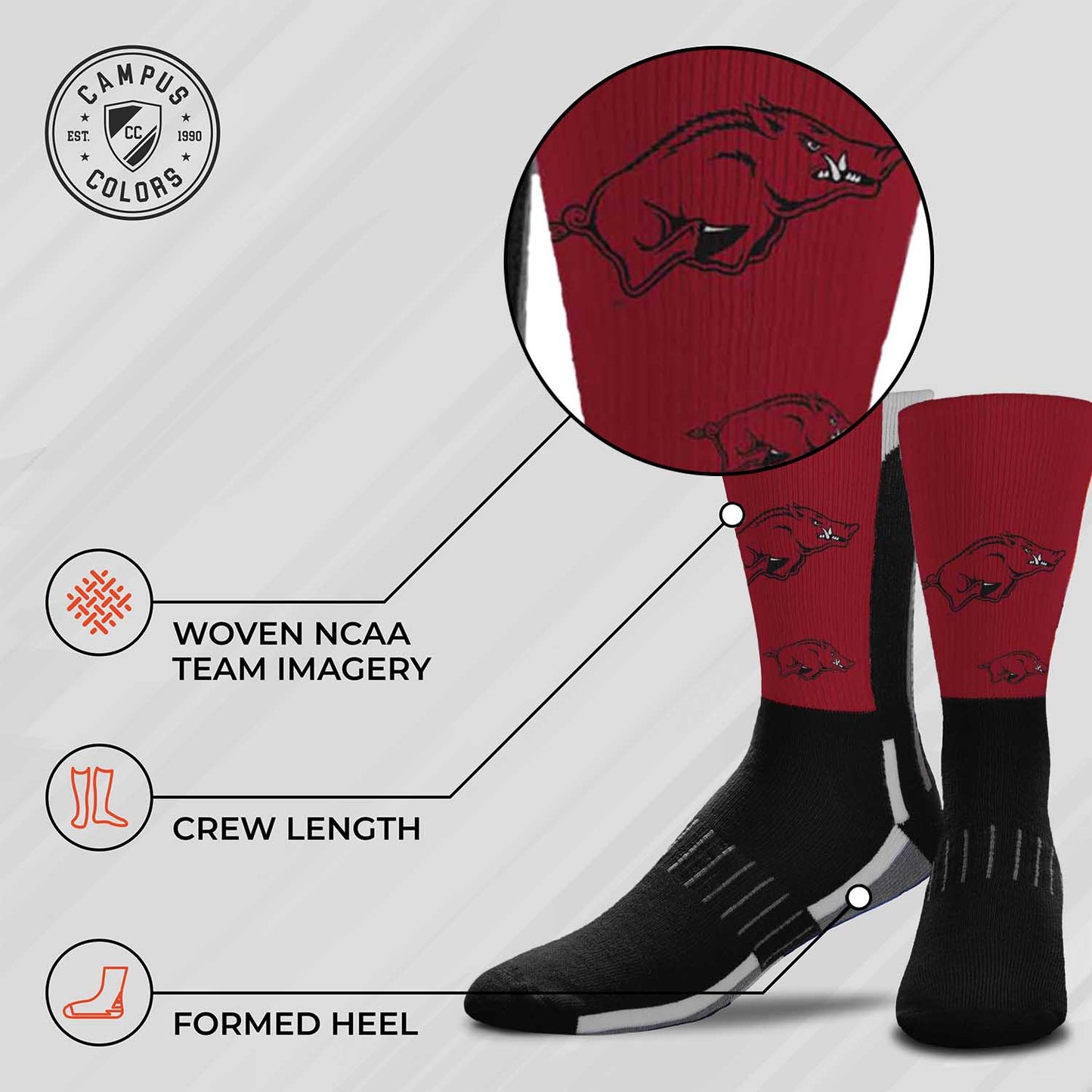 Arkansas Razorbacks NCAA Youth University Socks - Maroon