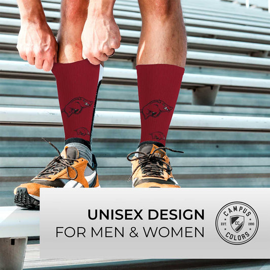 Arkansas Razorbacks NCAA Adult State and University Crew Socks - Maroon