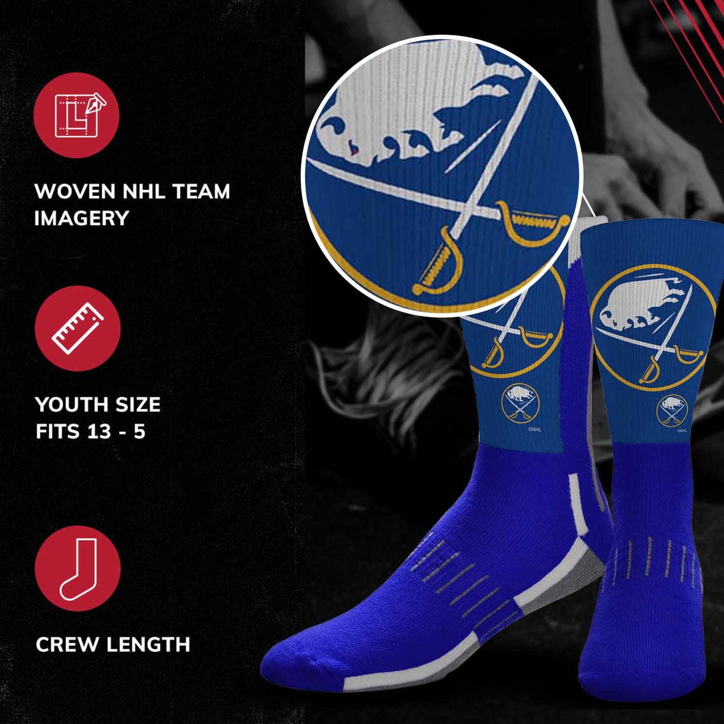 Buffalo Sabres Adult NHL Zoom Curve Team Crew Socks - Royal