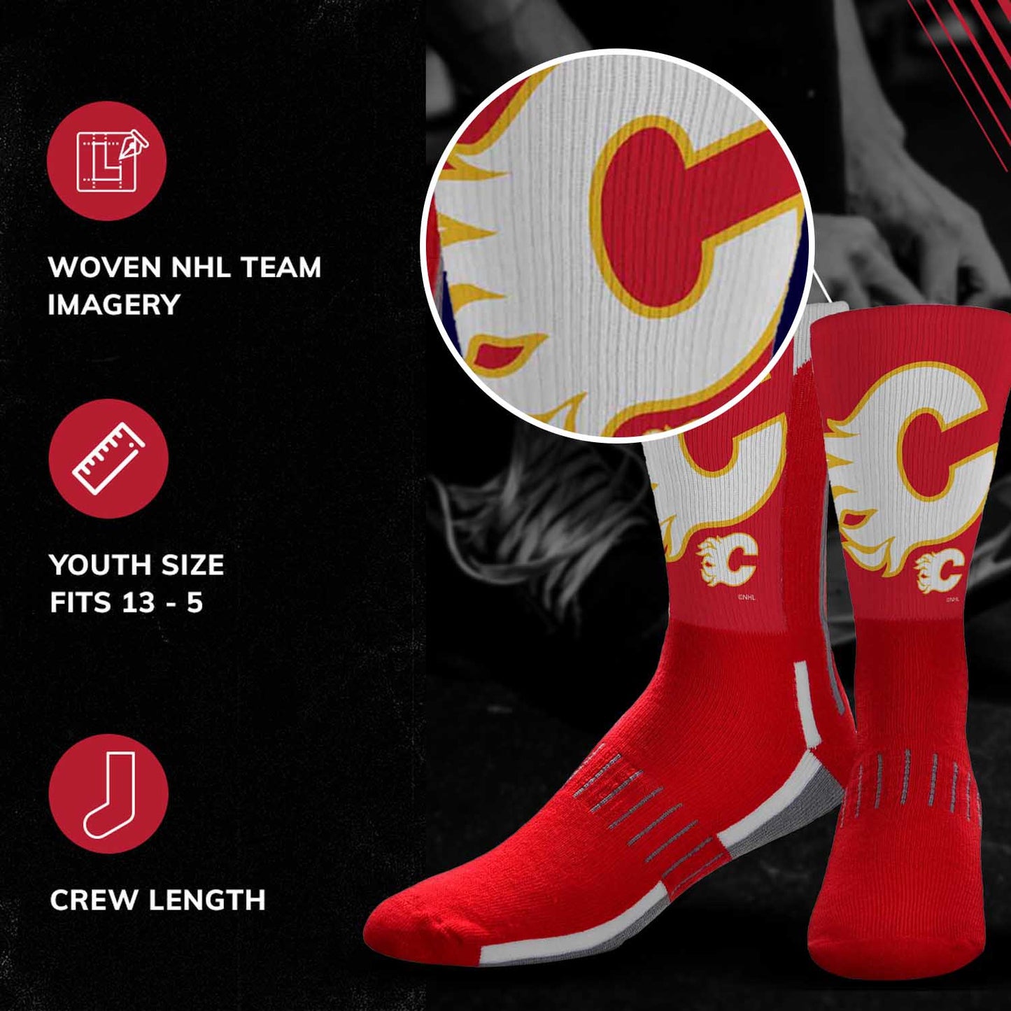 Calgary Flames Adult NHL Zoom Curve Team Crew Socks - Red
