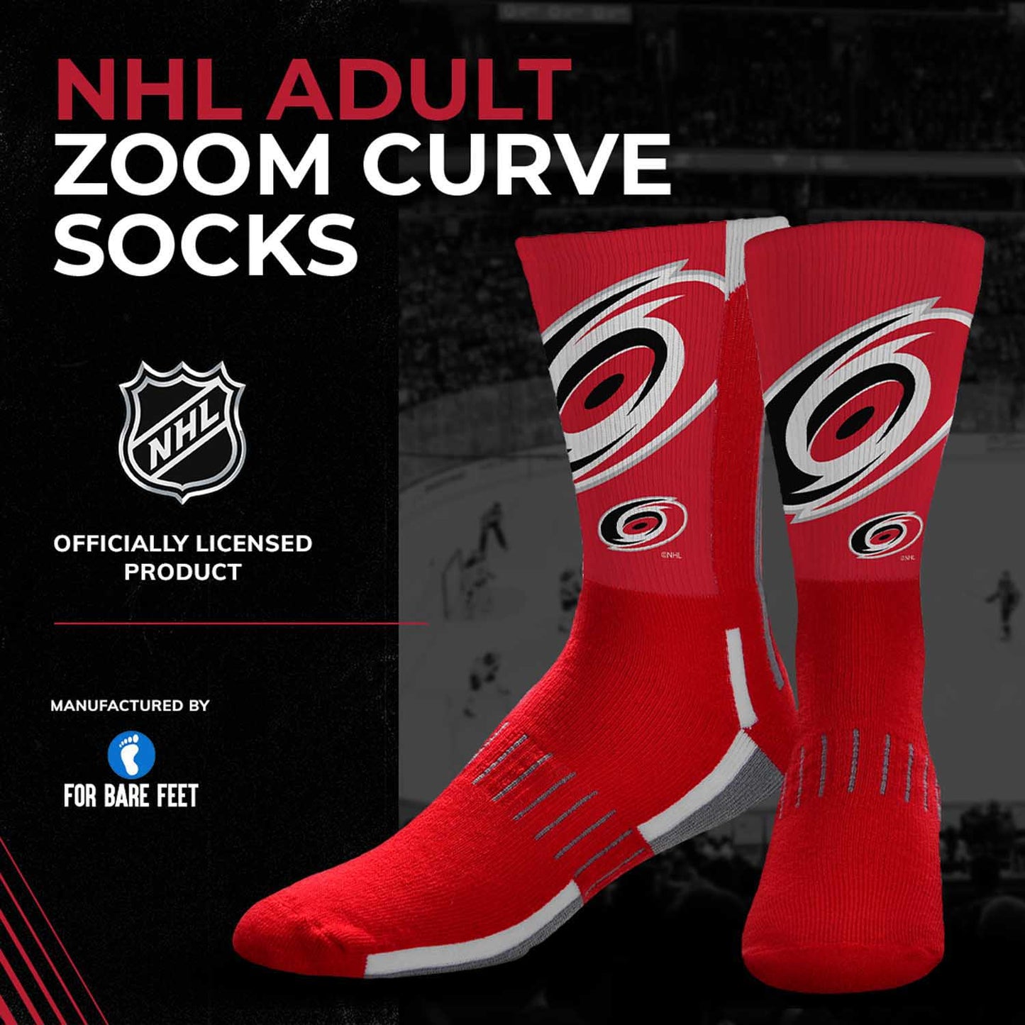 Carolina Hurricanes Adult NHL Zoom Curve Team Crew Socks - Red
