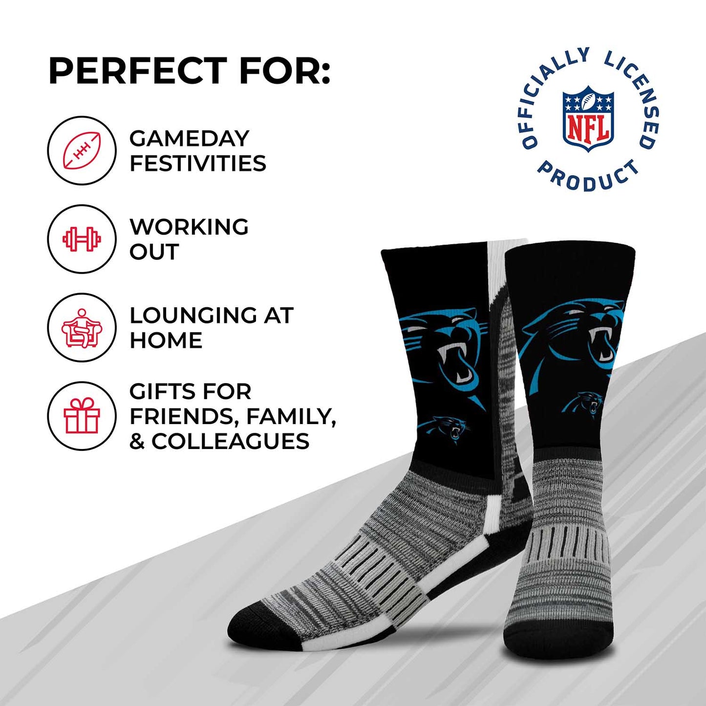 Carolina Panthers NFL Adult Curve Socks - Black