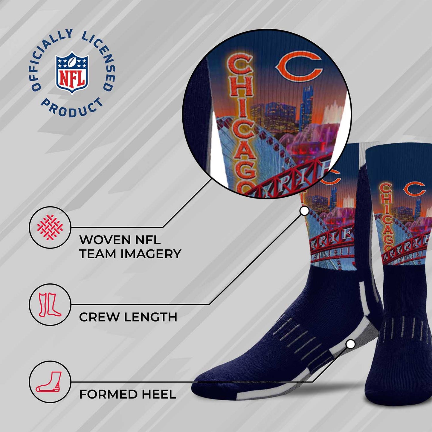 Chicago Bears NFL Youth Zoom Location Crew Socks - Navy