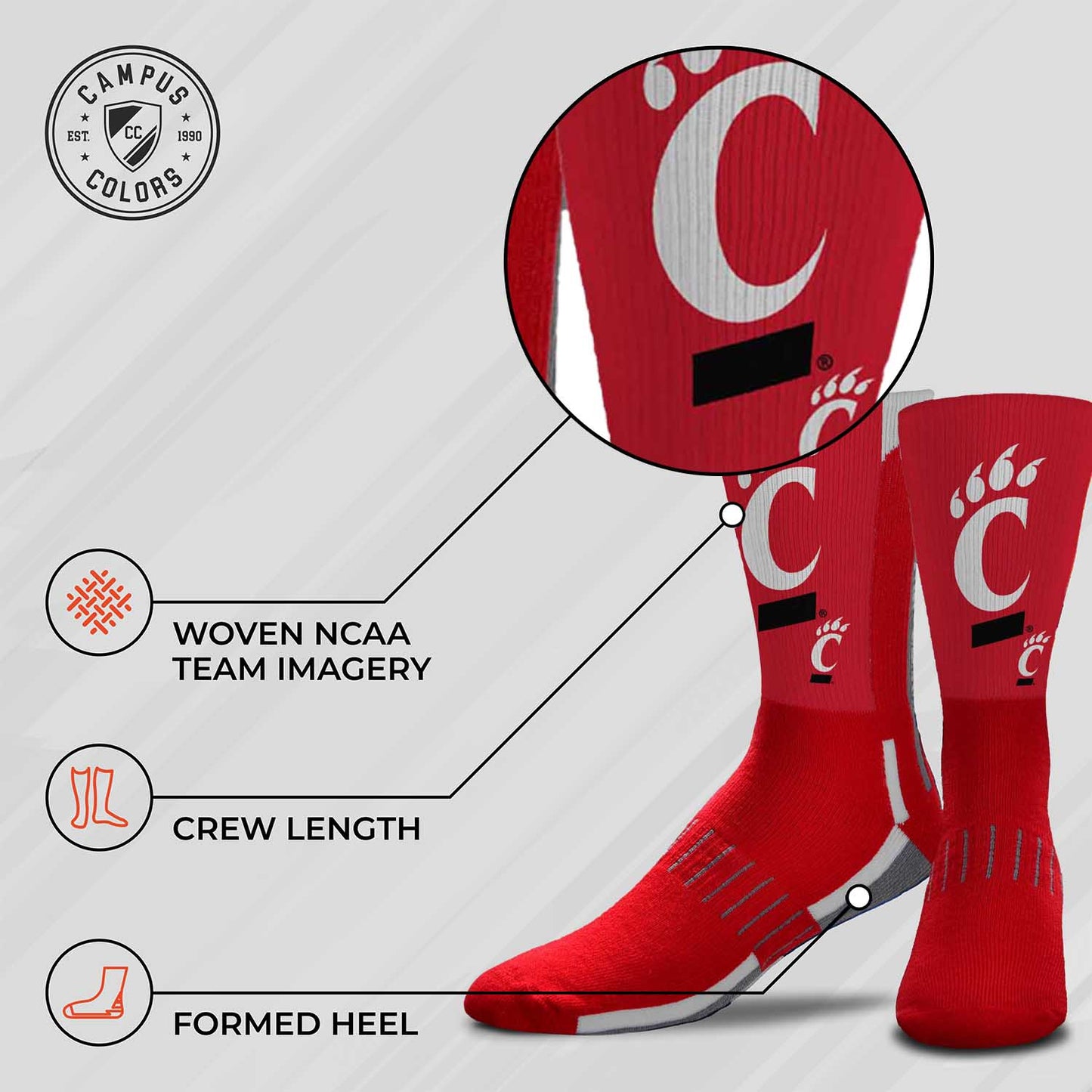 Cincinnati Bearcats NCAA Adult State and University Crew Socks - Cardinal