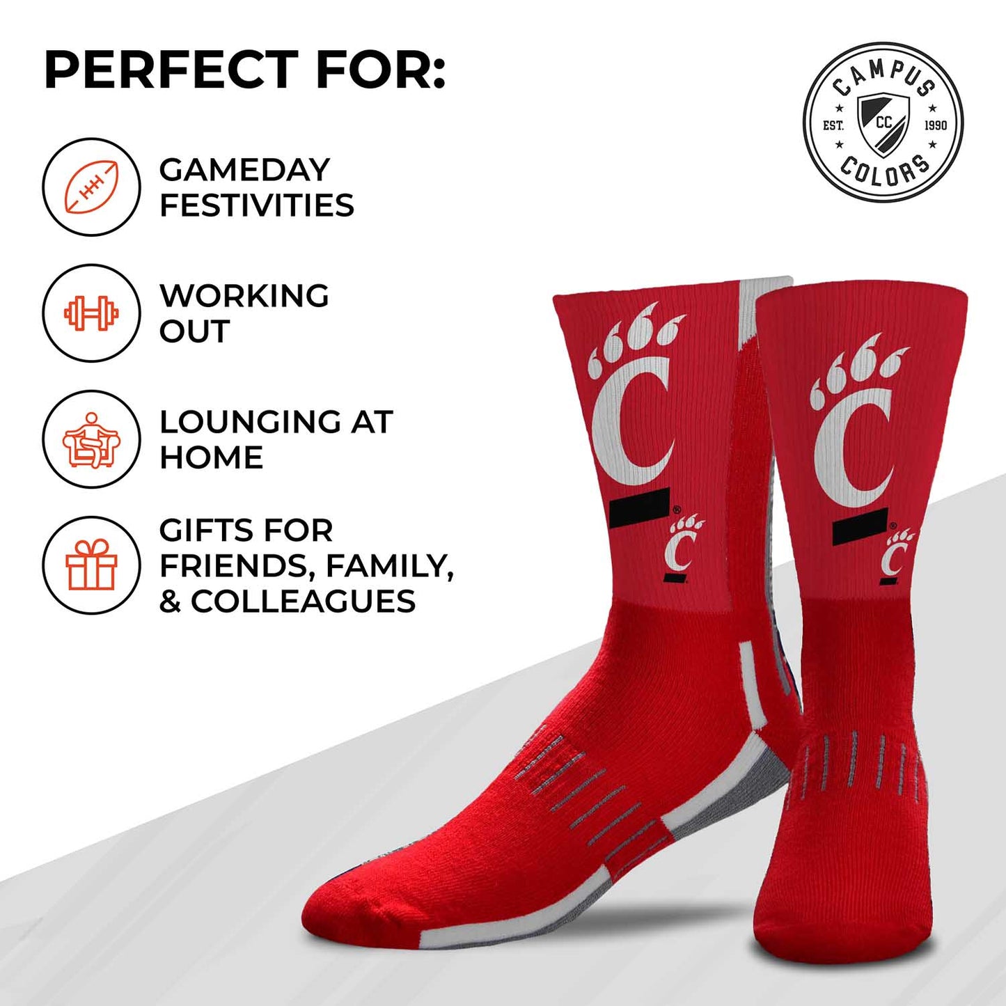 Cincinnati Bearcats NCAA Adult State and University Crew Socks - Cardinal