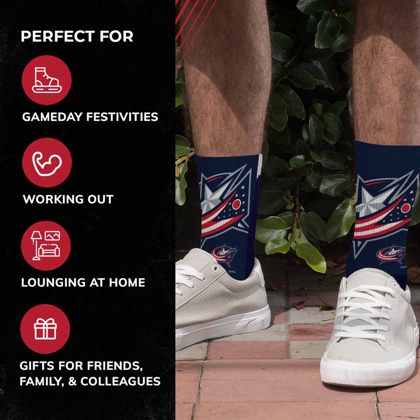Columbus Blue Jackets Adult NHL Zoom Curve Team Crew Socks - Navy